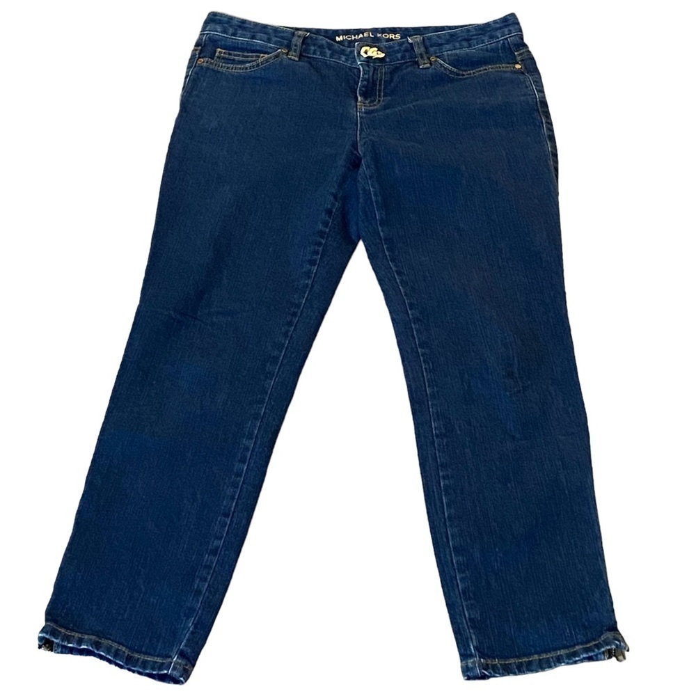 Michael Kors Blue Stretch Denim Jeans Size 4 Mid Rise Ankle Zip Casual Classic